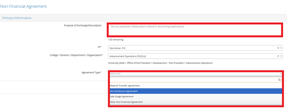 Step 2 - NFA Primary Information Panel