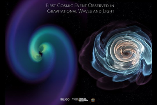 Computer Graphic of "First Cosmic Event Observed in Gravitational Waves and Light"