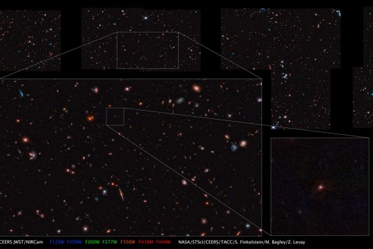 several selections of images from the James Webb Space Telescope, showing different stars and galaxies and their placement in space.