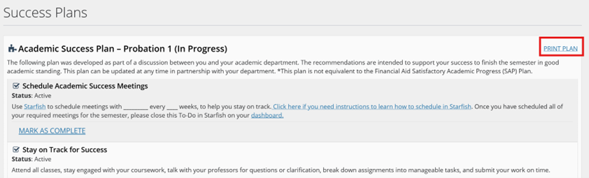 A screenshot of the Plans page in Starfish