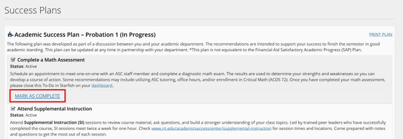 A screenshot of the Plans page in Starfish