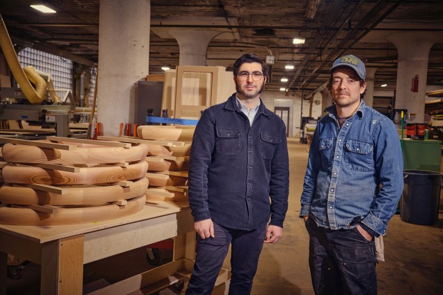 George Dubinsky and David Short in their furniture design studio.