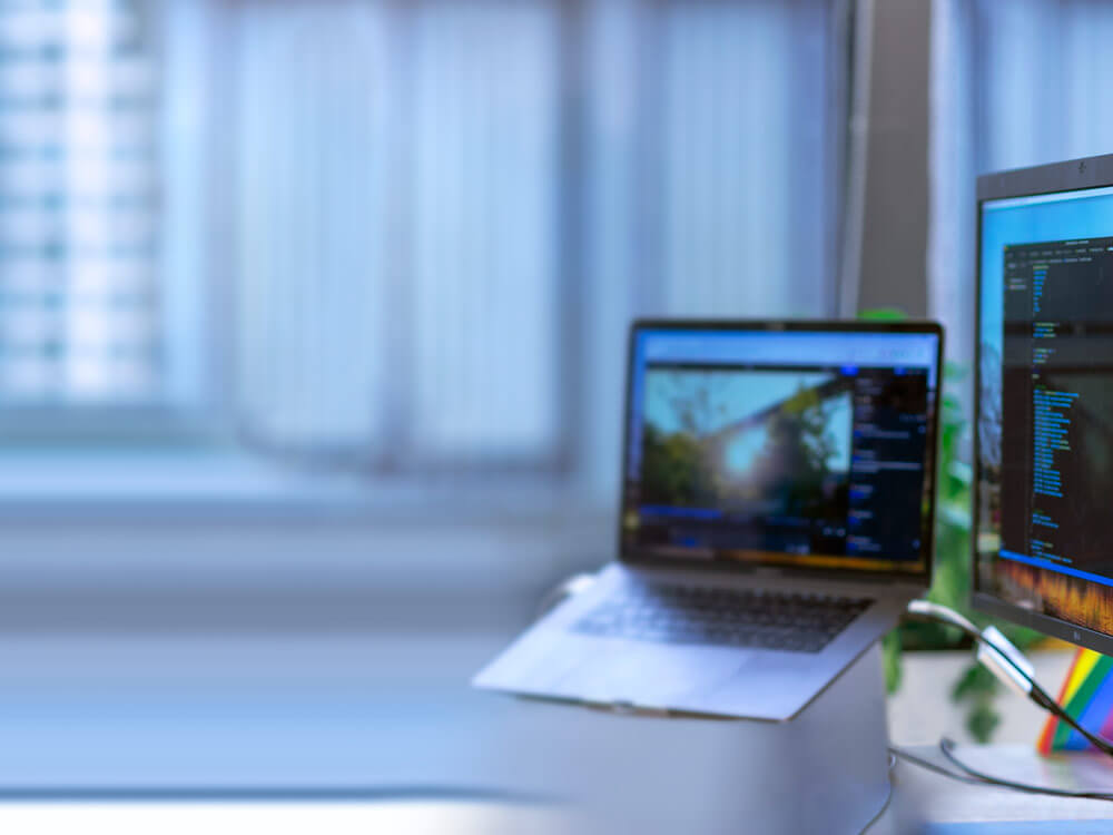 Blue wall with white shelves
