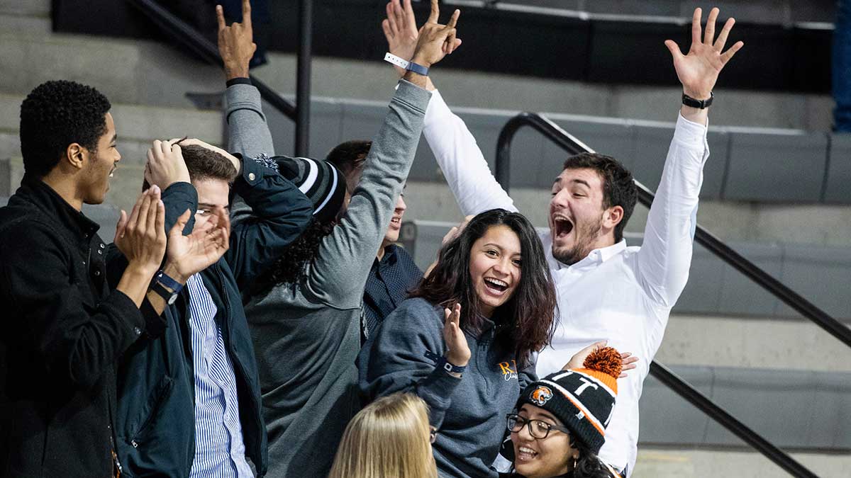Students cheering for an R I T hockey goal