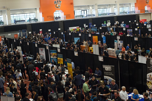 People gathered at career event