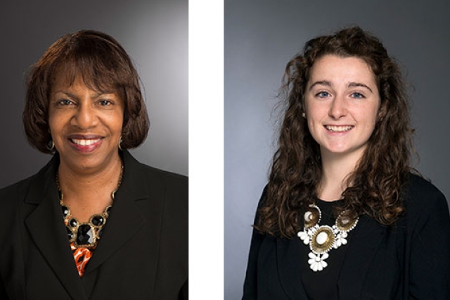 On the left is a headshot of Twyla Cummings. On the right is Claire Finnerty.