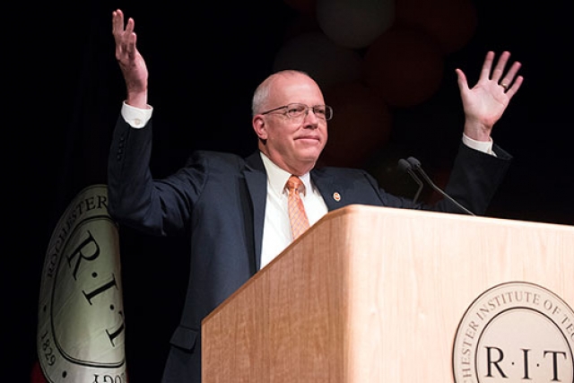 RIT President speaking at event