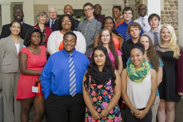 People gathered for picture at doorway