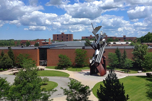 Image of RIT campus Sentinel statue.