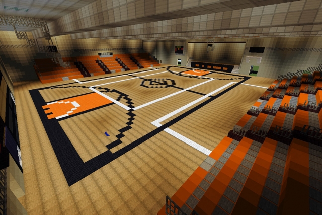 gym on RIT campus recreated using Minecraft bricks.