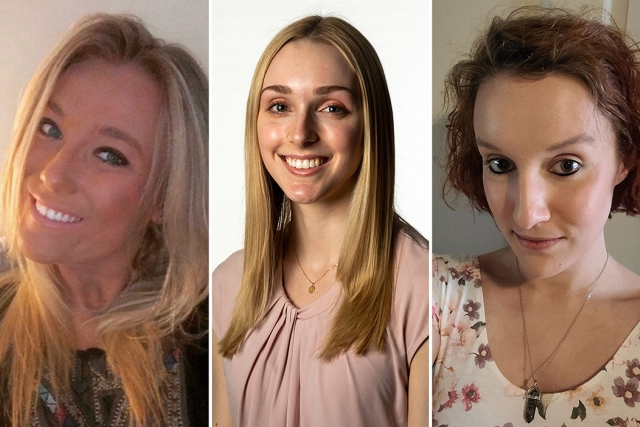 Three portraits of Allie Bergeman, Emilie Ravena and Alexa Ralston.