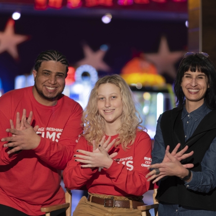 Gabriel Ponte-Fleary, Anna McClanahan and Shanti Thakur on set for Say Cheese.