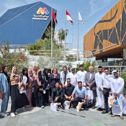 group of students posing outdoors in Dubai.