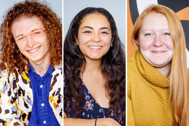 side-by-side portraits of three students.
