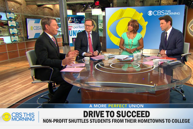 screenshot from a morning news program with four anchors talking around a table.