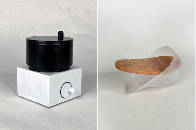 Side-by-side designs of a salt and pepper mill set and a rice and paddle set.