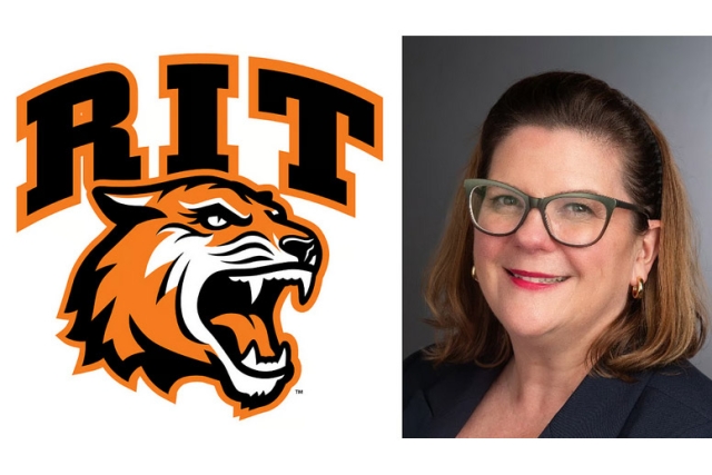 a headshot of Elizabeth Sullivan, with short brown hair and glasses, is set to the right of the R I T logo.