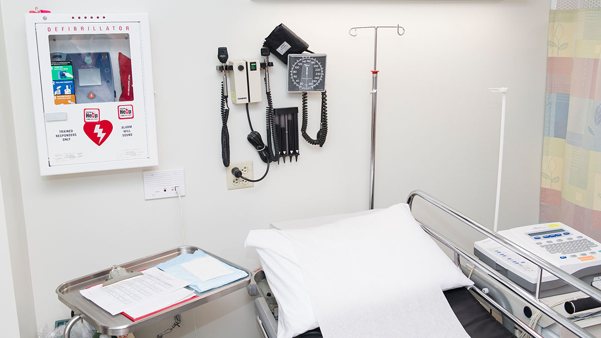 The interior of a medical exam room.