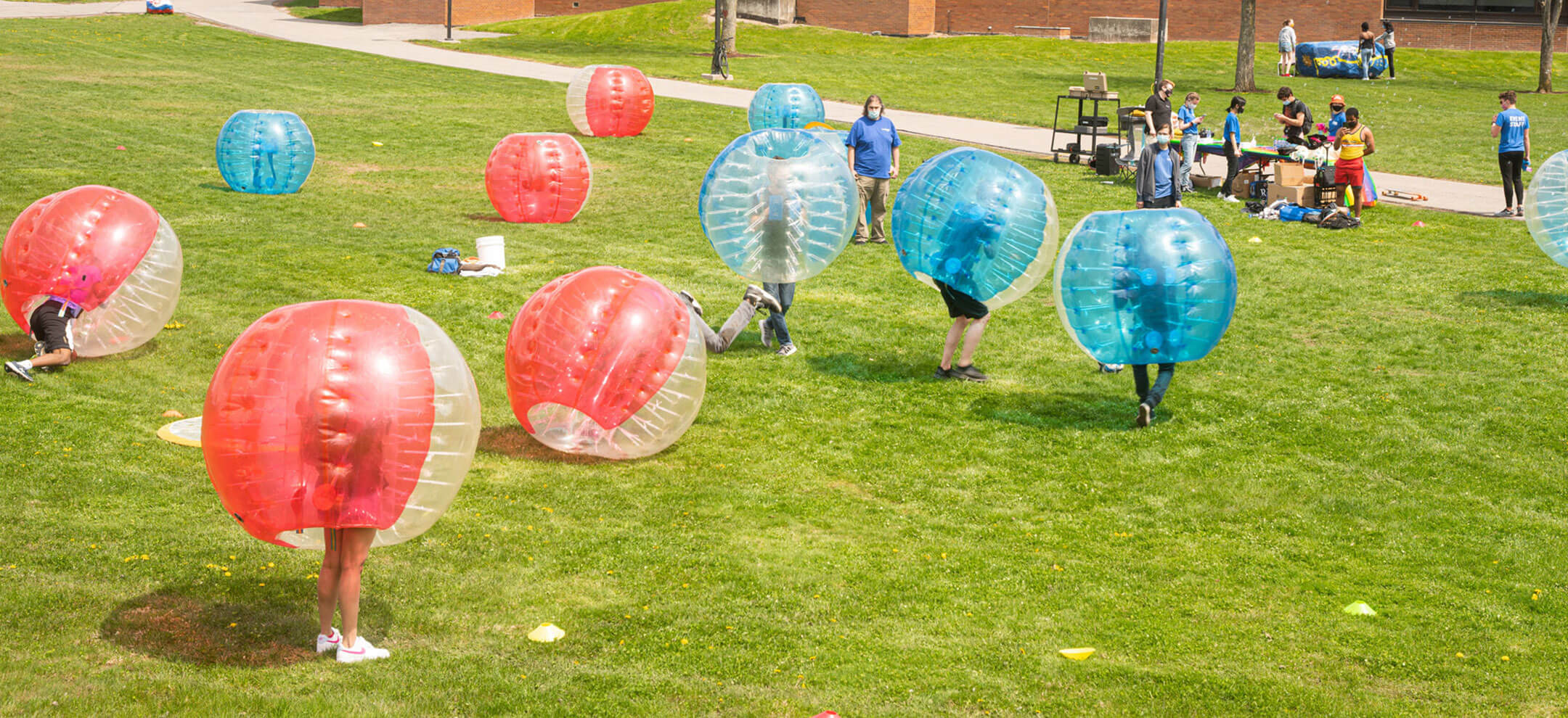 A game of bubble ball being played by students.