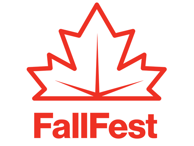 a red outline of a leaf above the word fallfest