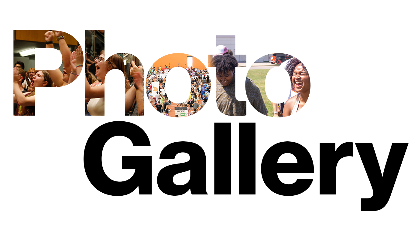 The words "Photo Gallery" with various images of students peeking through the word photo