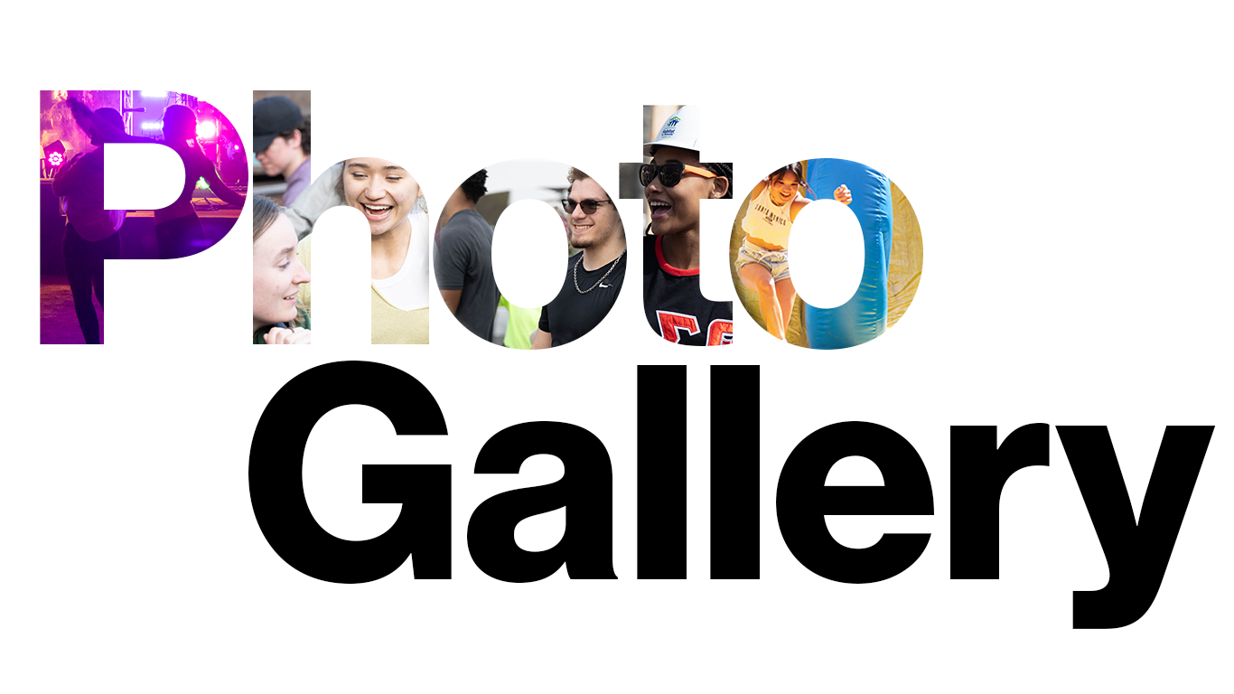 Images of students at SpringFest cut out of the word "Photo" with the word "Gallery" underneath