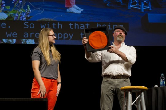 Mythbuster and Student on stage