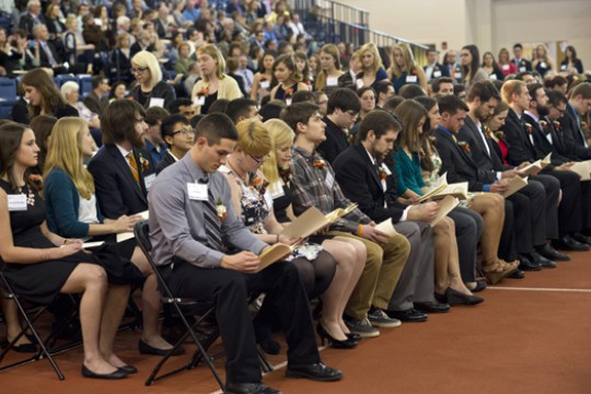People gathered on stadium seats