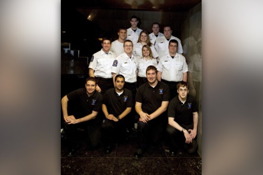 People posing for camera