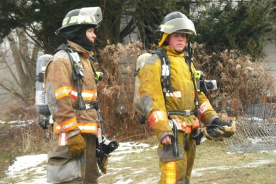 Two Firefighters waiting outside