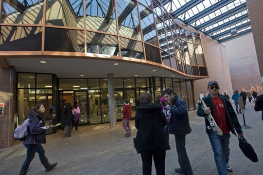 People walking down pathway