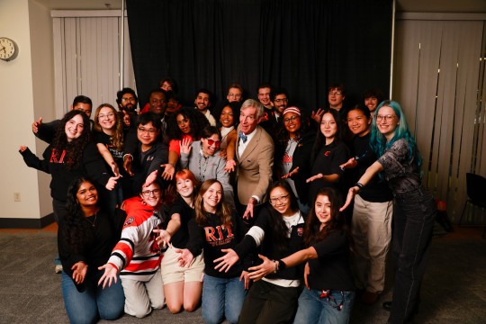 Bill Nye poses with students after his performance at R I T