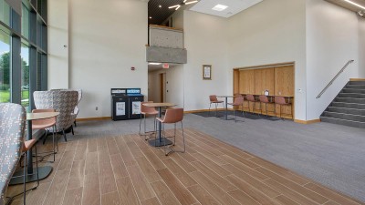 a large atrium space with several seating options.