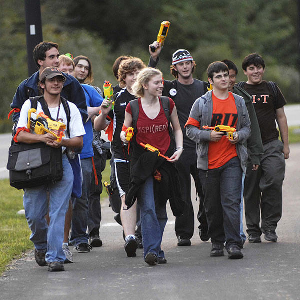 A group of RIT students playing humans vs zombies
