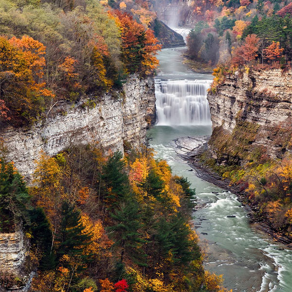 Scenic view of a waterfall at Letchworth State Park