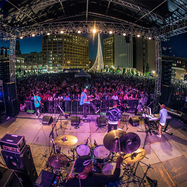 A band playing at the Rochester Jazz Festival