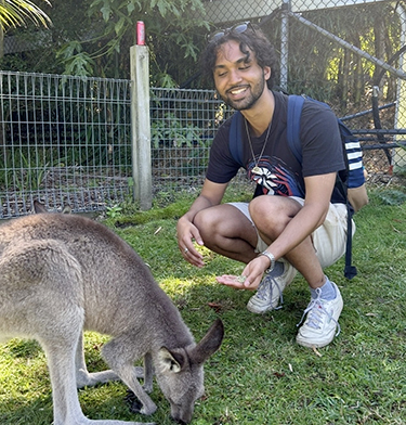 Raiyan Labeeb with a kangaroo 