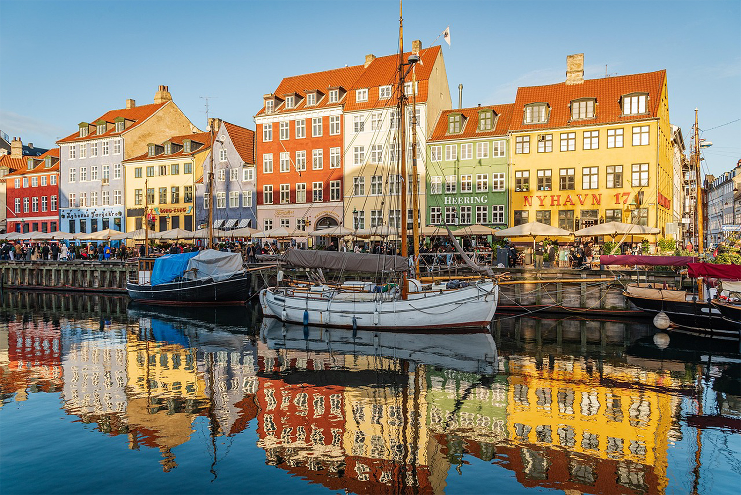 Boats and colorful buildings in Copenhagen, Denmark