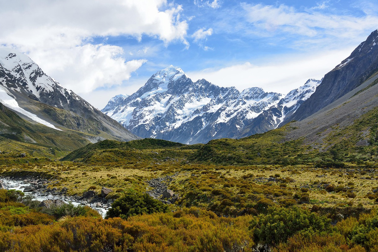 Snow covered mountain on a sunny day