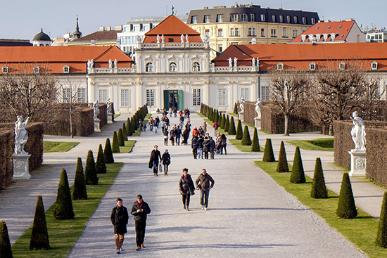 Building with red roof in Vienna, Austria
