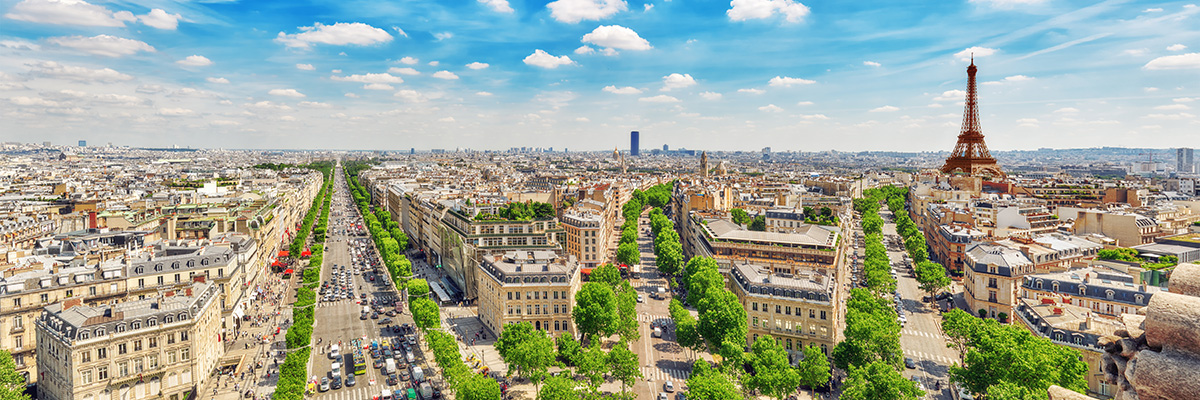 Panoramic view of Paris including Eiffel Tower