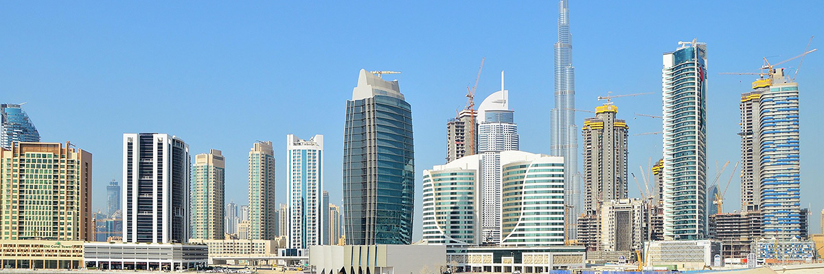 Dubai skyline with tall buildings