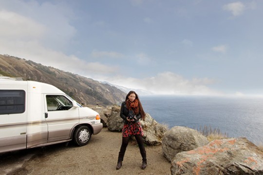 Person posing on coastside