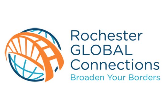 Rochester Global Connections logo with a bridge and a globe.