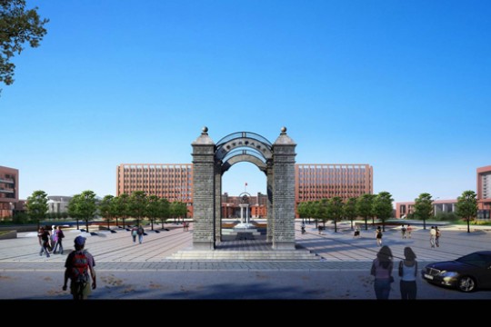 Computer rendering of plaza with gate in the middle
