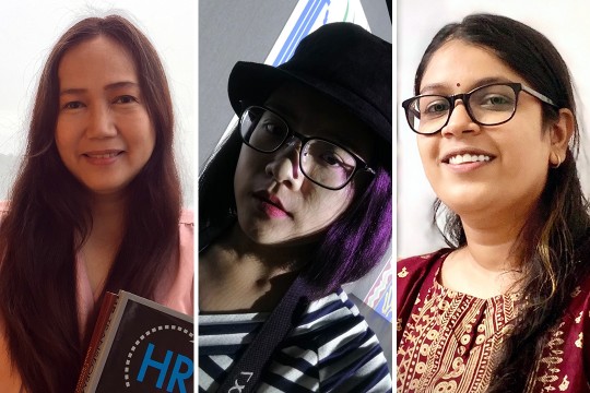 portraits of three graduate students.