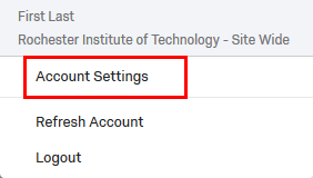Menu with 'account settings' highlighted