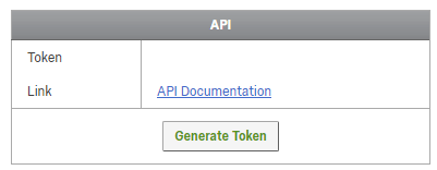 API section with a 'Generate Token' button on the bottom