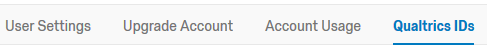 Navigation menu with 'Qualtric IDs' highlighted