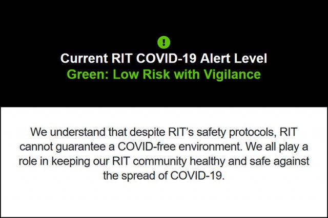 Current RIT COVID-19 Alert Level: Green: Low Risk with Vigilance.